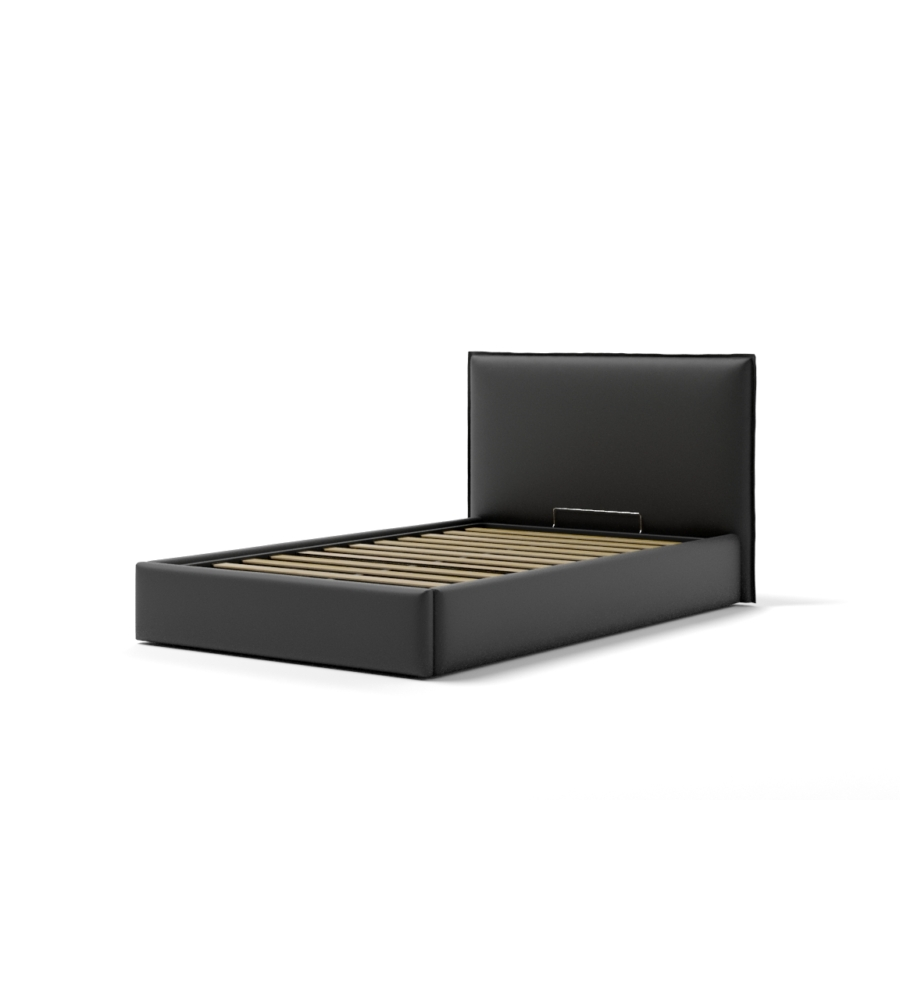 LETTO PIAZZA E MEZZA CONTENITORE "ZOOM" IN ECOPELLE NERO 120X190 CM