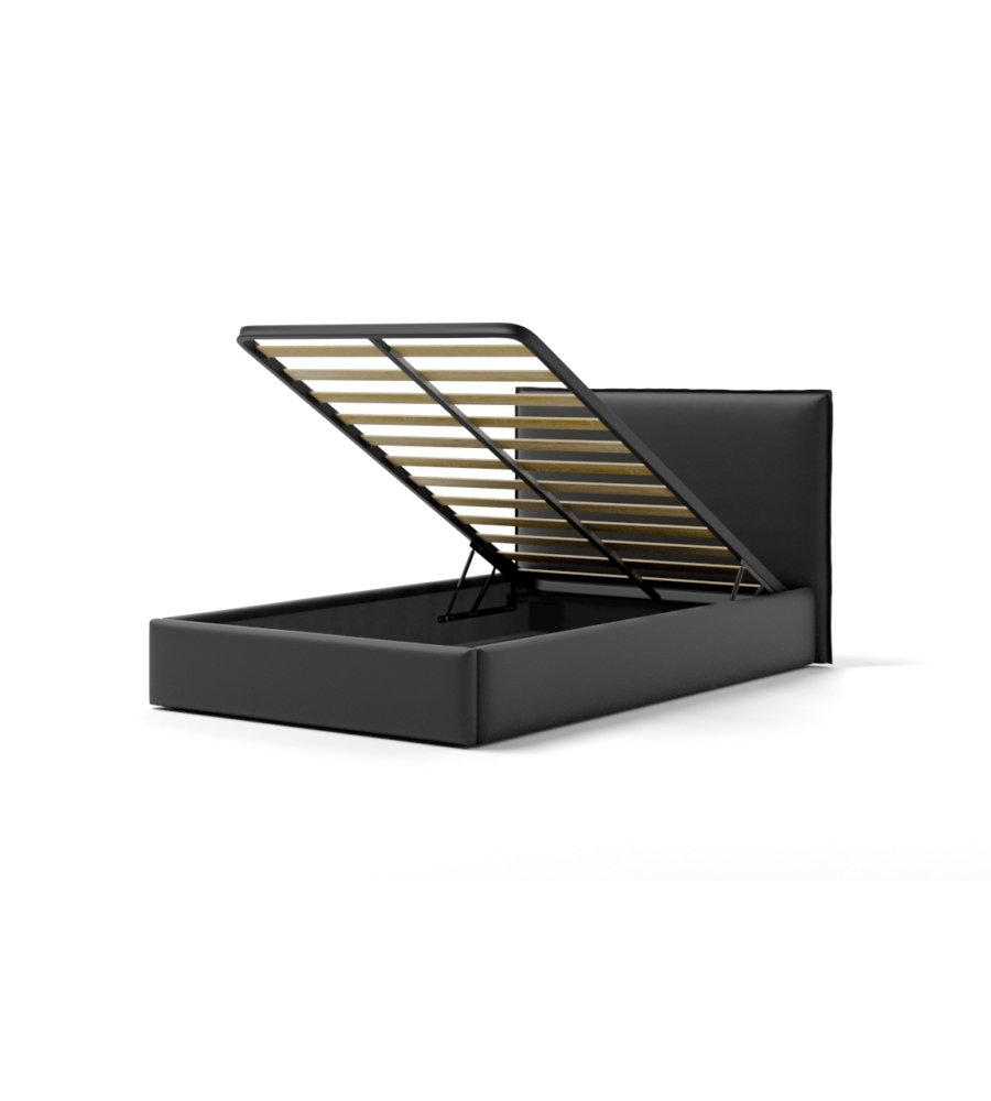 LETTO PIAZZA E MEZZA CONTENITORE "ZOOM" IN ECOPELLE NERO 120X190 CM