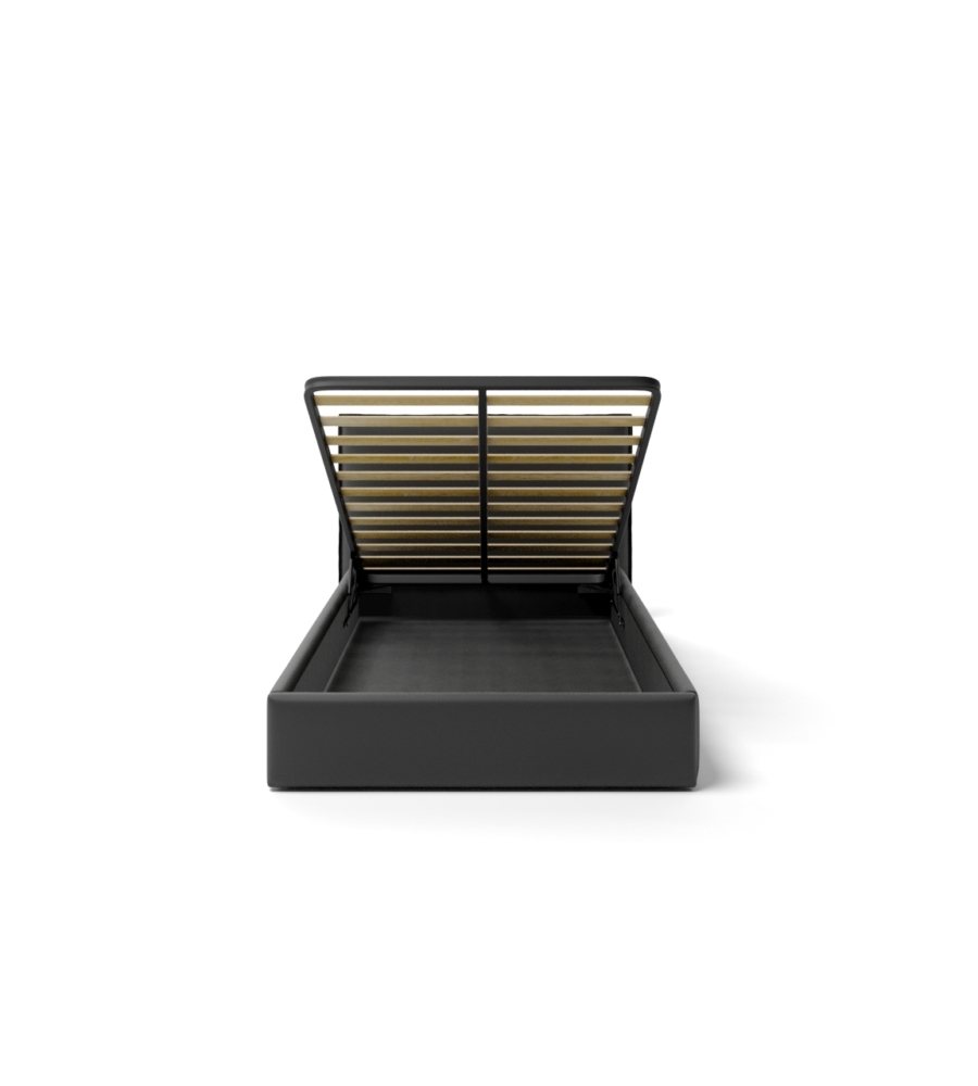 LETTO PIAZZA E MEZZA CONTENITORE "ZOOM" IN ECOPELLE NERO 120X190 CM