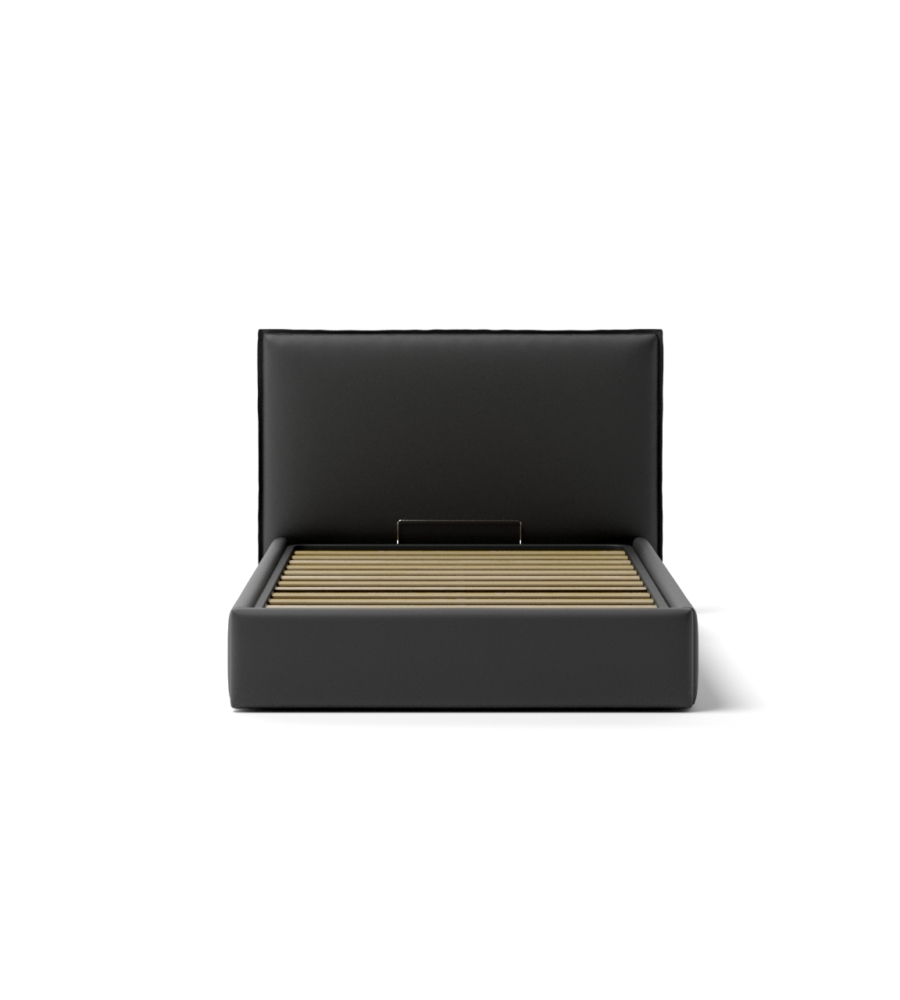 LETTO PIAZZA E MEZZA CONTENITORE "ZOOM" IN ECOPELLE NERO 120X190 CM