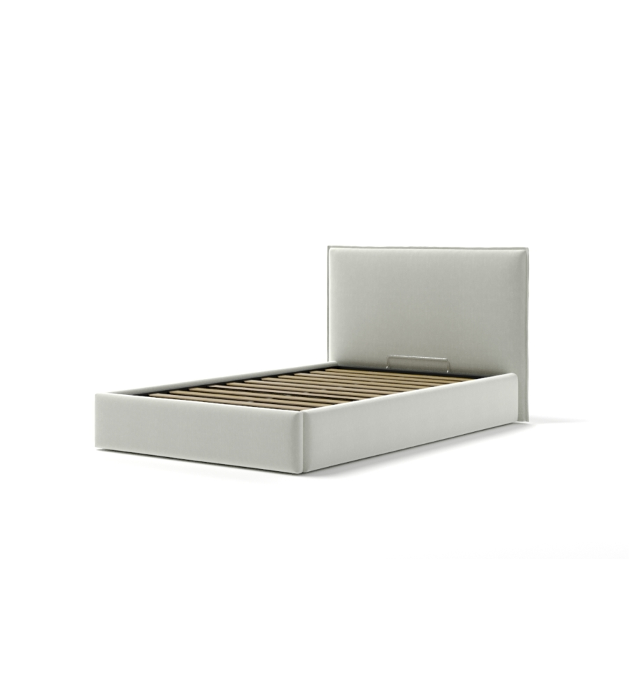LETTO PIAZZA E MEZZA CONTENITORE "ZOOM" IN TESSUTO BIANCO 120X190 CM