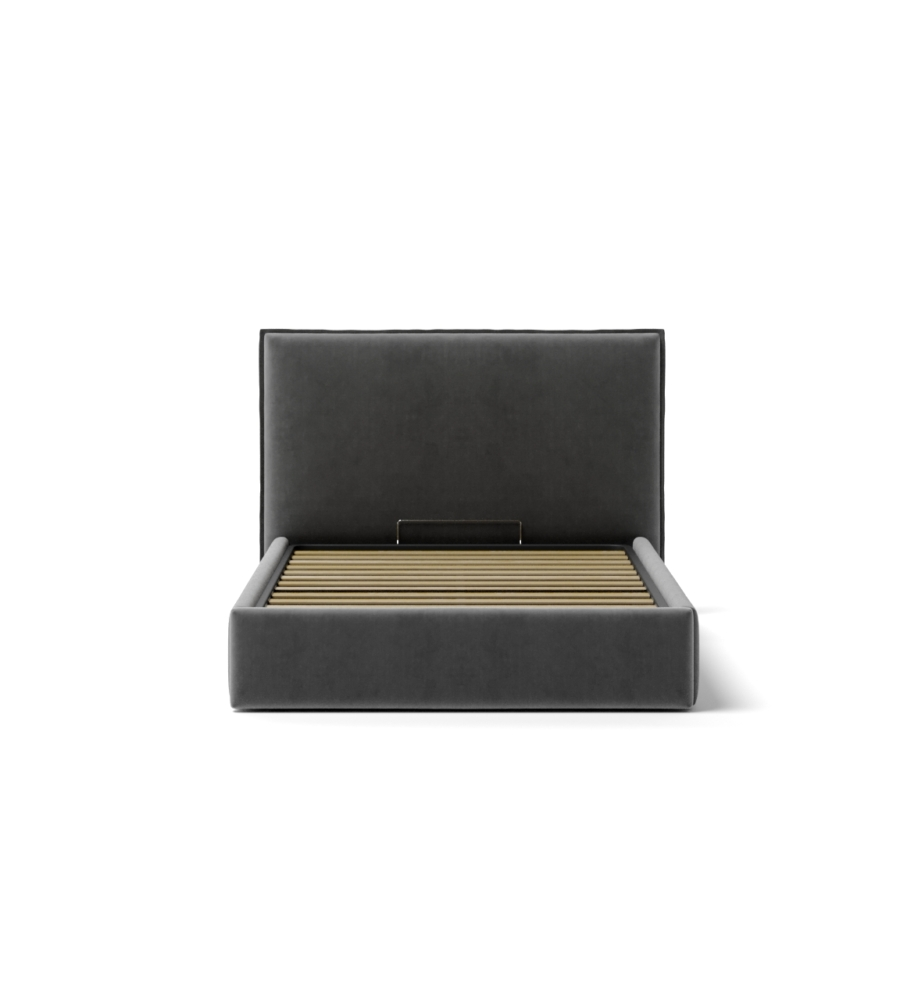 LETTO UNA PIAZZA E MEZZA "ZOOM" IN TESSUTO COLORE GRIGIO CON RETE E CONTENITORE, 120X190