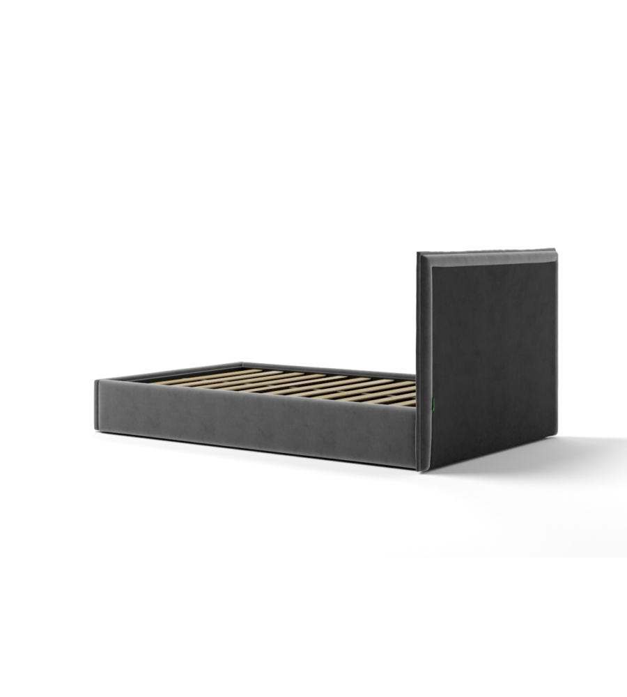 LETTO UNA PIAZZA E MEZZA "ZOOM" IN TESSUTO COLORE GRIGIO CON RETE E CONTENITORE, 120X190