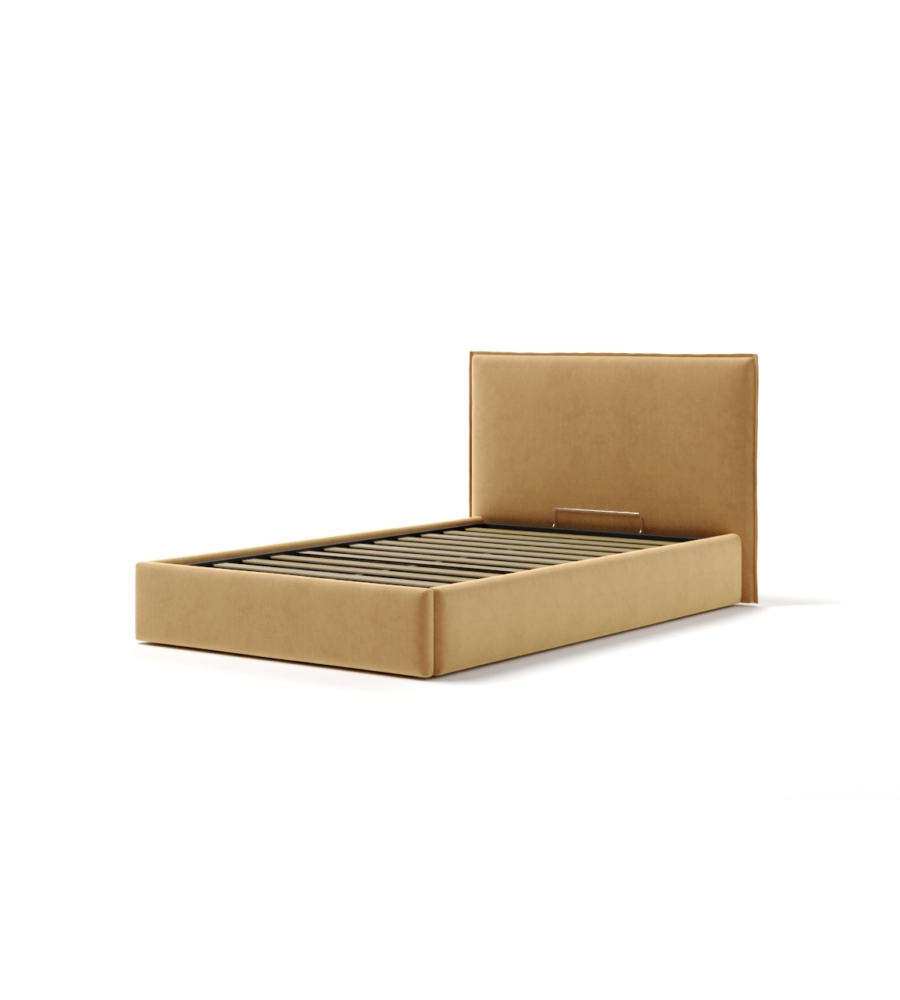 LETTO PIAZZA E MEZZA CONTENITORE "ZOOM" IN TESSUTO ARANCIONE 120X190 CM