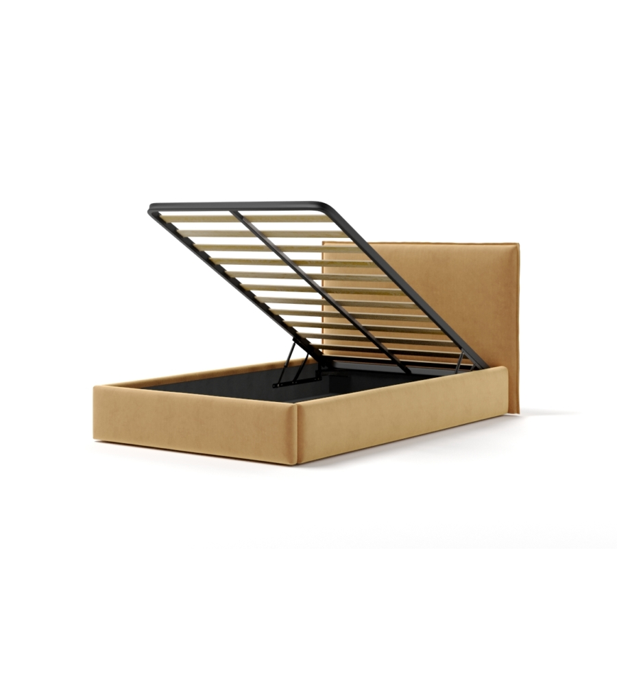 LETTO PIAZZA E MEZZA CONTENITORE "ZOOM" IN TESSUTO ARANCIONE 120X190 CM