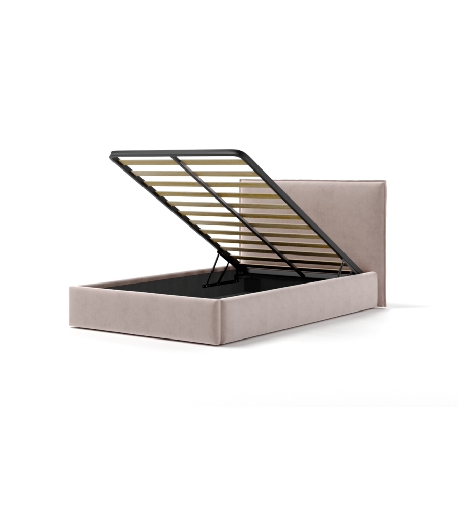 LETTO PIAZZA E MEZZA CONTENITORE "ZOOM" IN TESSUTO ROSA 120X190 CM