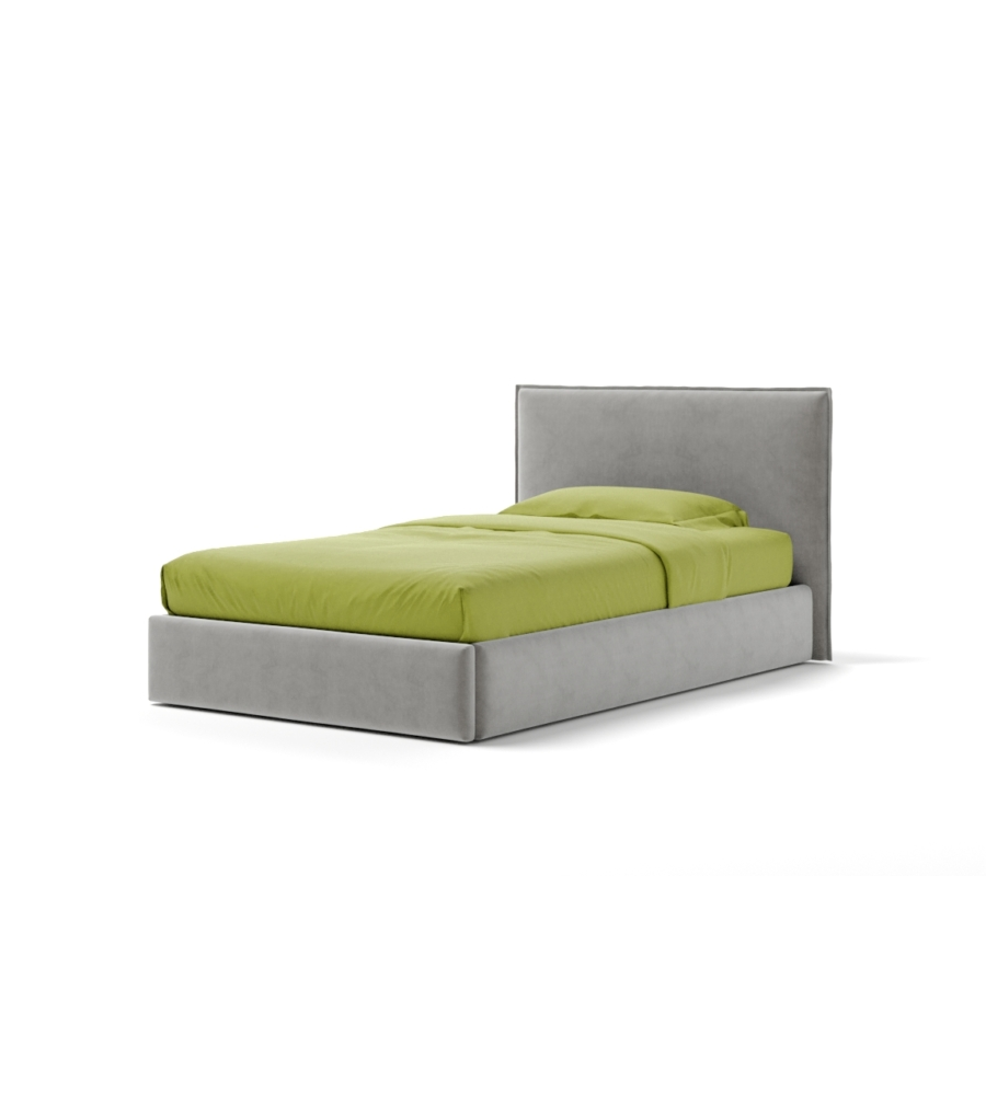 LETTO PIAZZA E MEZZA CONTENITORE "ZOOM" IN TESSUTO PERLA 120X190 CM