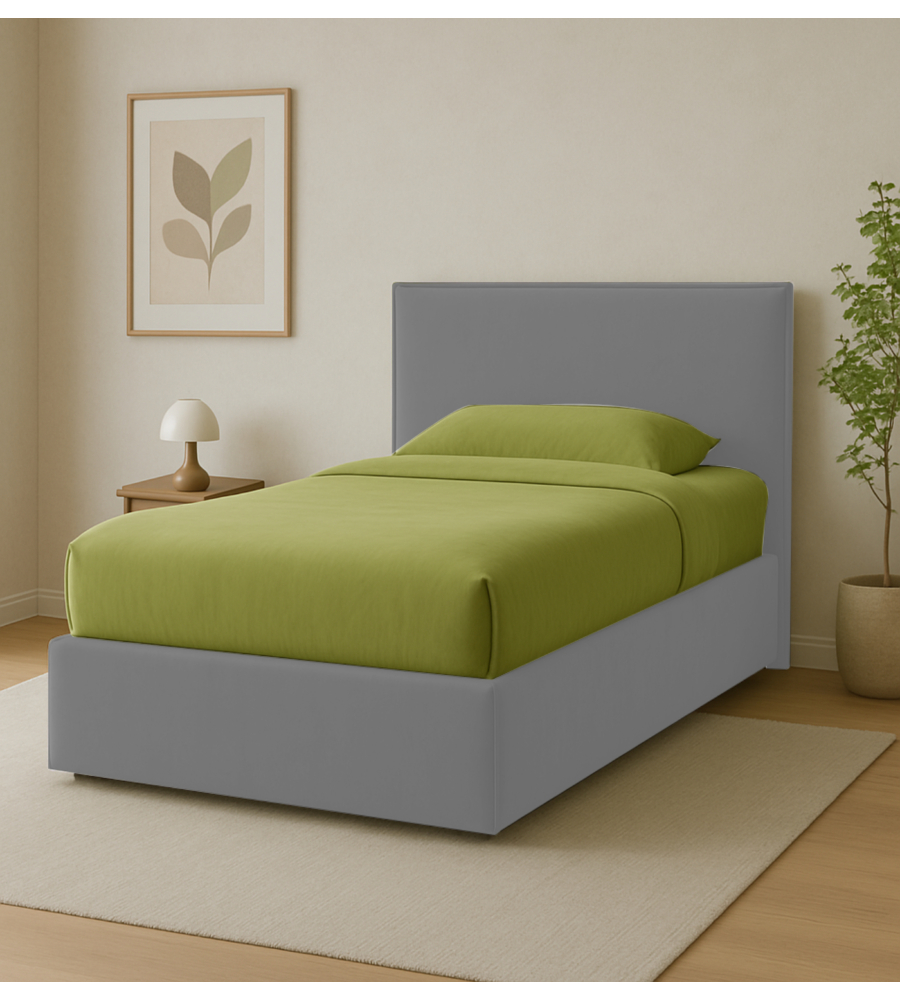 LETTO PIAZZA E MEZZA CONTENITORE "ZOOM" IN TESSUTO PERLA 120X190 CM