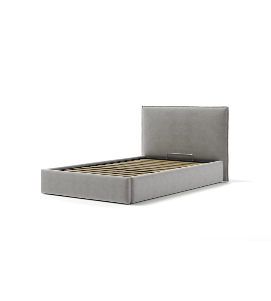 LETTO PIAZZA E MEZZA CONTENITORE "ZOOM" IN TESSUTO PERLA 120X190 CM