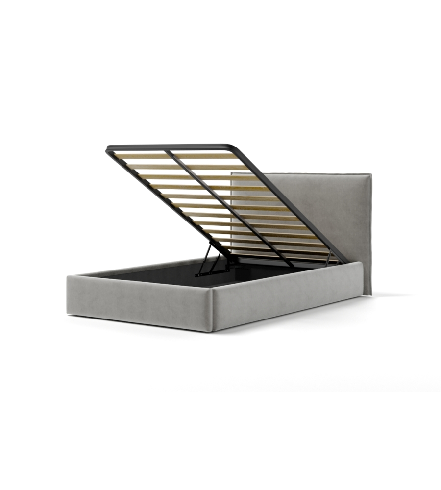 LETTO PIAZZA E MEZZA CONTENITORE "ZOOM" IN TESSUTO PERLA 120X190 CM