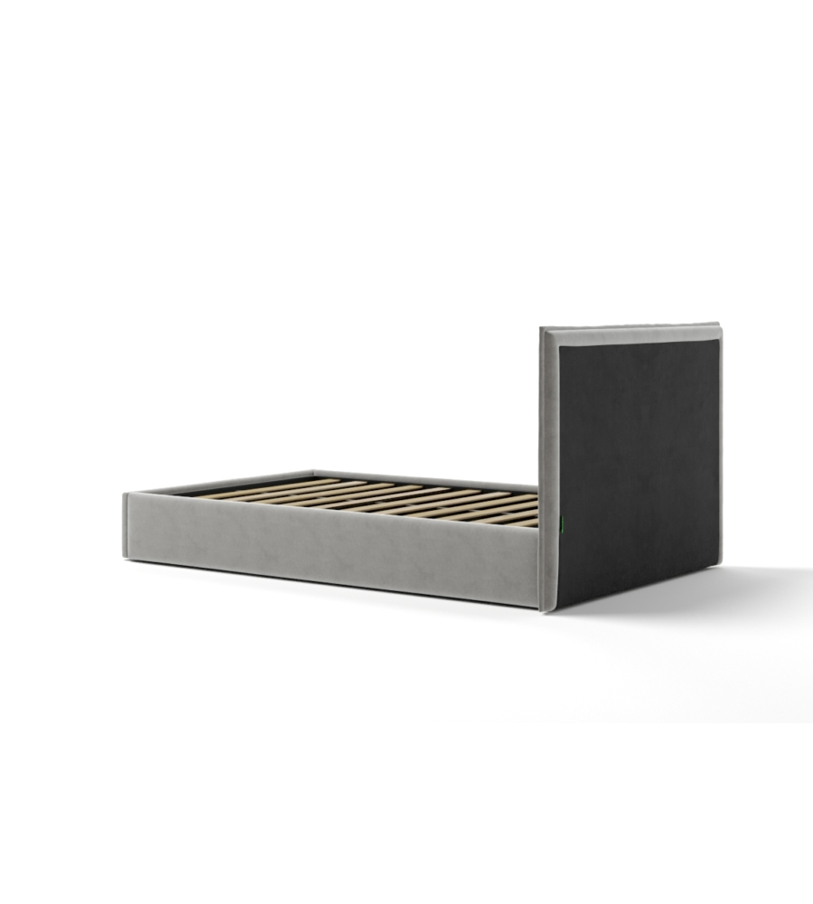 LETTO PIAZZA E MEZZA CONTENITORE "ZOOM" IN TESSUTO PERLA 120X190 CM