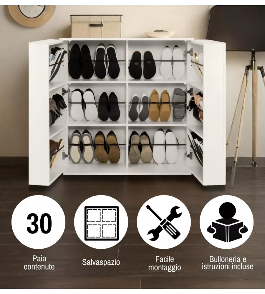 SCARPIERA 2 ANTE BELLAHOME CON ANTE SALVASPAZIO BIANCO 100X33,8X110 CM