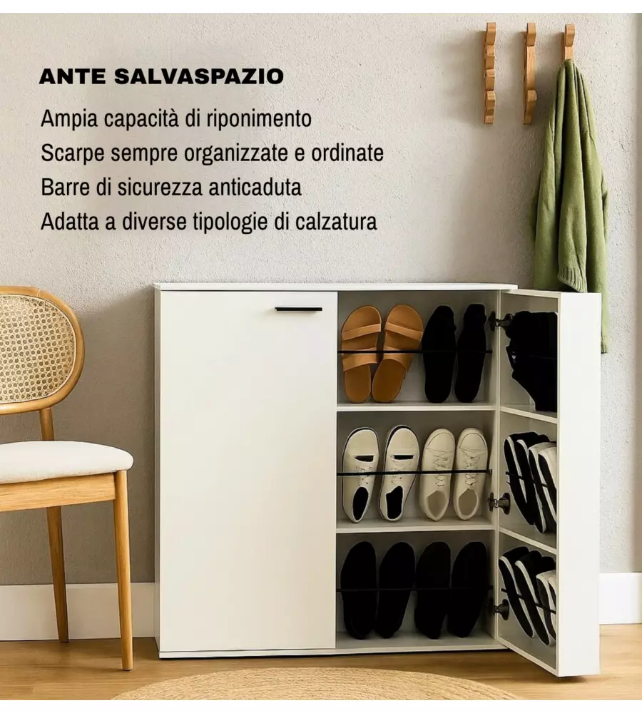 SCARPIERA 2 ANTE BELLAHOME CON ANTE SALVASPAZIO BIANCO 100X33,8X110 CM