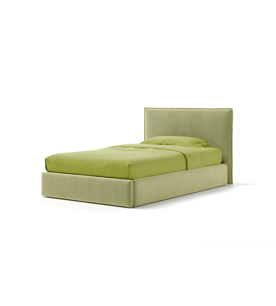 LETTO PIAZZA E MEZZA CONTENITORE "ZOOM" IN TESSUTO VERDE 120X190 CM CM