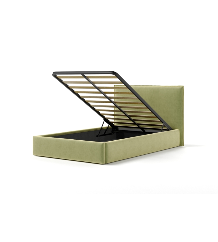 LETTO PIAZZA E MEZZA CONTENITORE "ZOOM" IN TESSUTO VERDE 120X190 CM CM