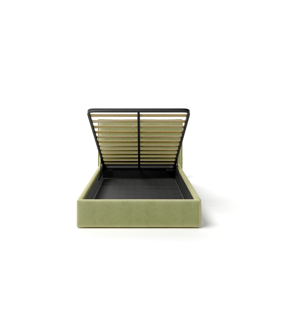 LETTO PIAZZA E MEZZA CONTENITORE "ZOOM" IN TESSUTO VERDE 120X190 CM CM
