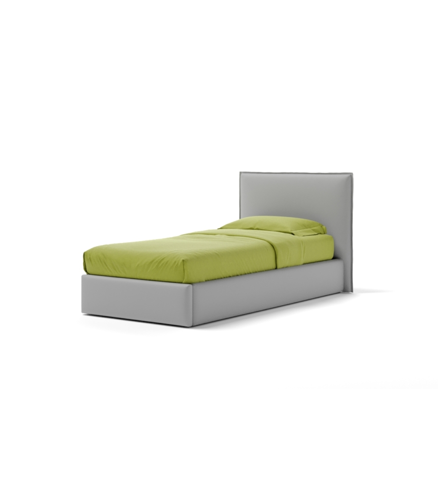 LETTO SINGOLO CONTENITORE "ZOOM" IN ECOPELLE GRIGIO 90X190 CM