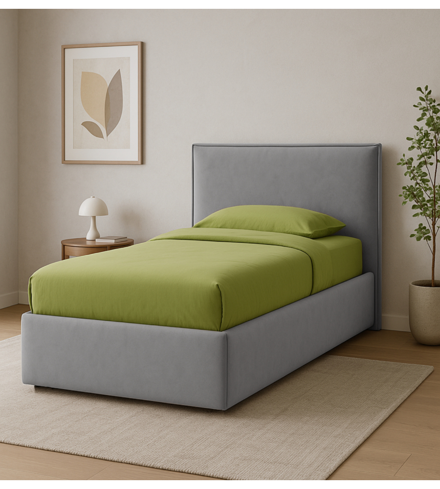 LETTO SINGOLO CONTENITORE "ZOOM" IN ECOPELLE GRIGIO 90X190 CM