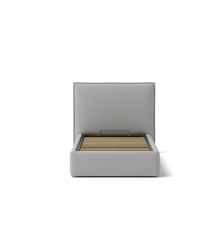LETTO SINGOLO CONTENITORE "ZOOM" IN ECOPELLE GRIGIO 90X190 CM