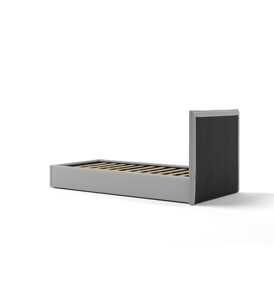 LETTO SINGOLO CONTENITORE "ZOOM" IN ECOPELLE GRIGIO 90X190 CM