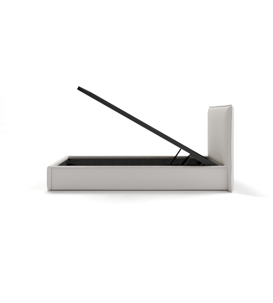 LETTO SINGOLO "ZOOM" IN ECOPELLE COLORE BIANCO CON RETE E CONTENITORE, 90X190 CM