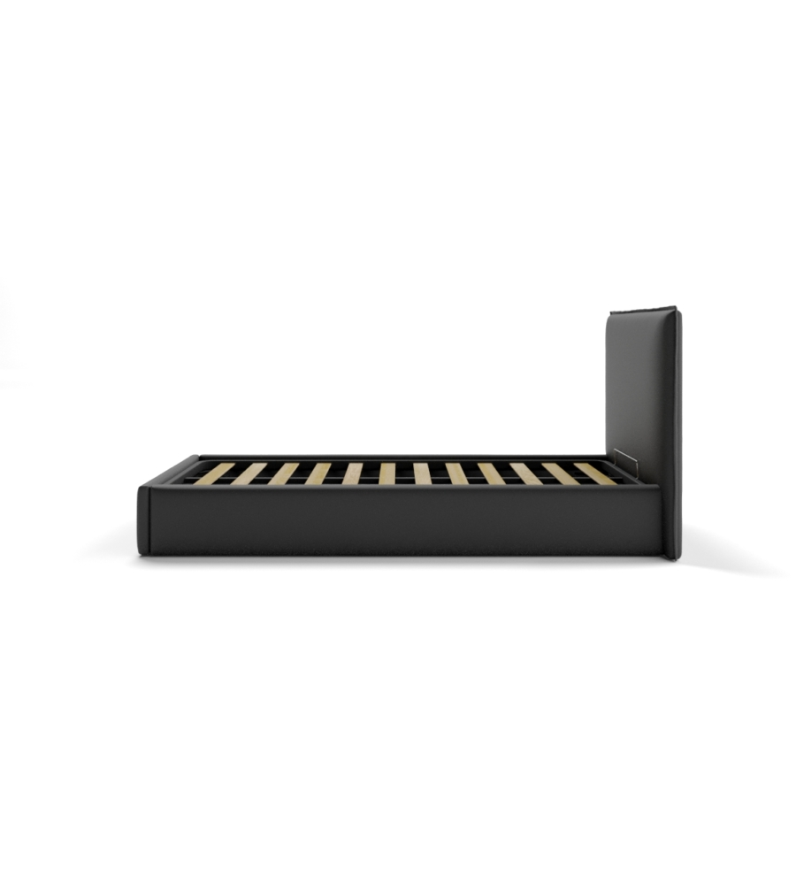 LETTO SINGOLO "ZOOM" IN ECOPELLE COLORE NERO CON RETE E CONTENITORE, 90X190 CM