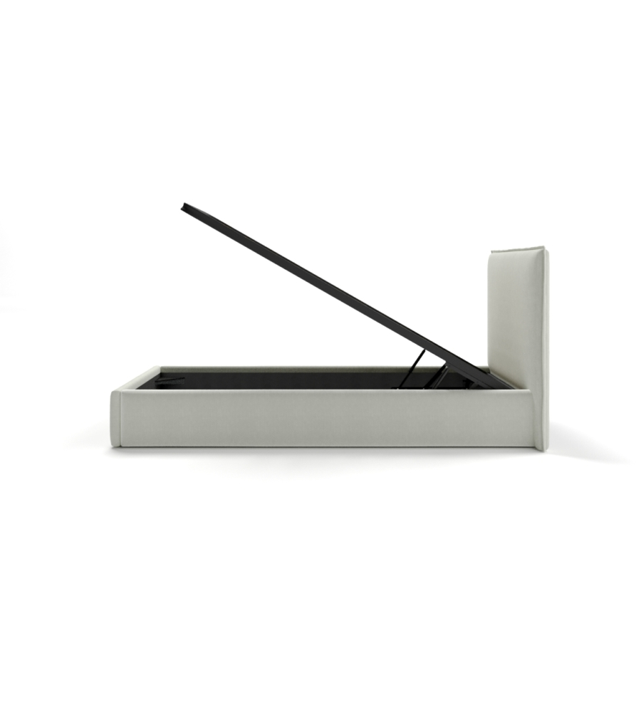 LETTO SINGOLO "ZOOM" IN TESSUTO COLORE BIANCO CON RETE E CONTENITORE, 90X190 CM