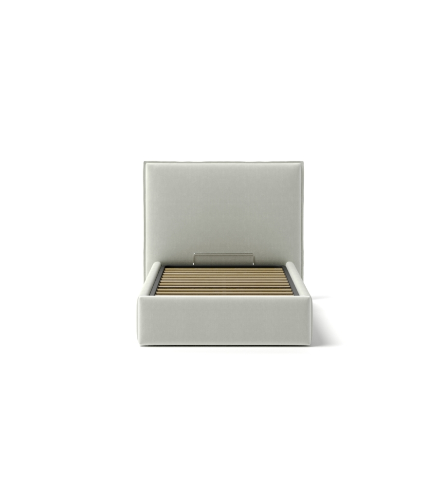 LETTO SINGOLO "ZOOM" IN TESSUTO COLORE BIANCO CON RETE E CONTENITORE, 90X190 CM