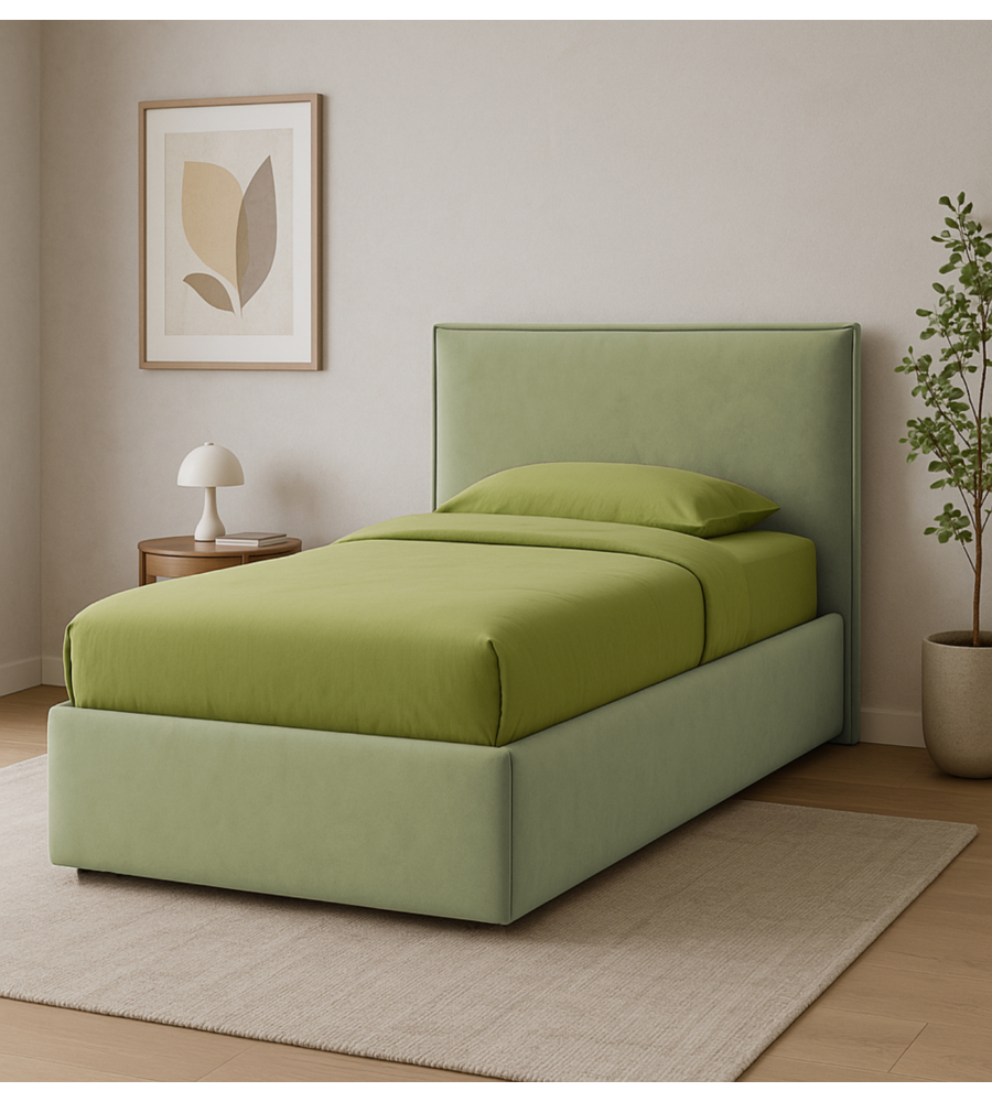LETTO SINGOLO CONTENITORE "ZOOM" IN TESSUTO VERDE 90X190 CM