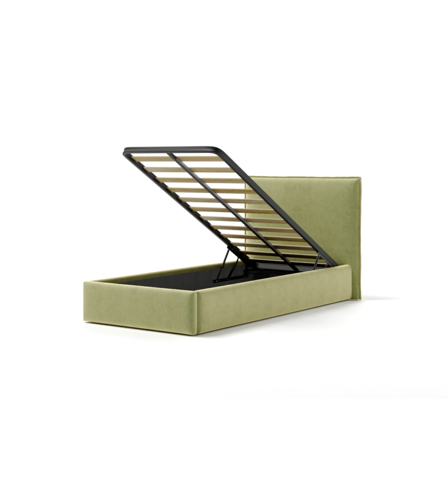 LETTO SINGOLO CONTENITORE "ZOOM" IN TESSUTO VERDE 90X190 CM