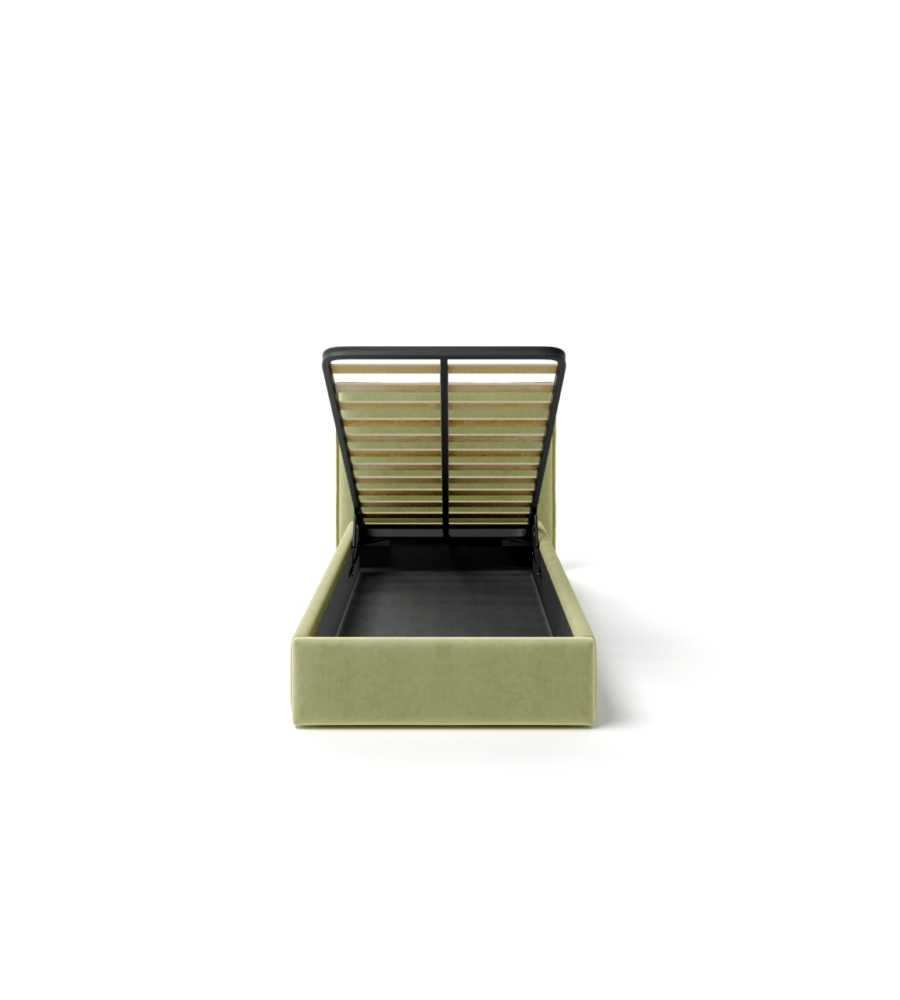 LETTO SINGOLO CONTENITORE "ZOOM" IN TESSUTO VERDE 90X190 CM