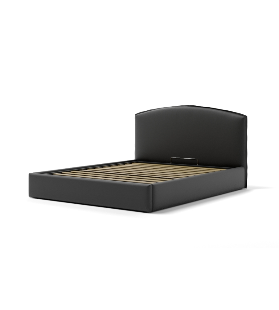 LETTO MATRIMONIALE CONTENITORE "MOON" IN ECOPELLE NERO 160X190 CM