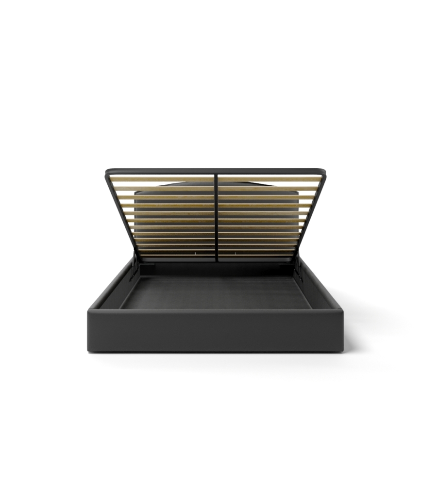 LETTO MATRIMONIALE CONTENITORE "MOON" IN ECOPELLE NERO 160X190 CM