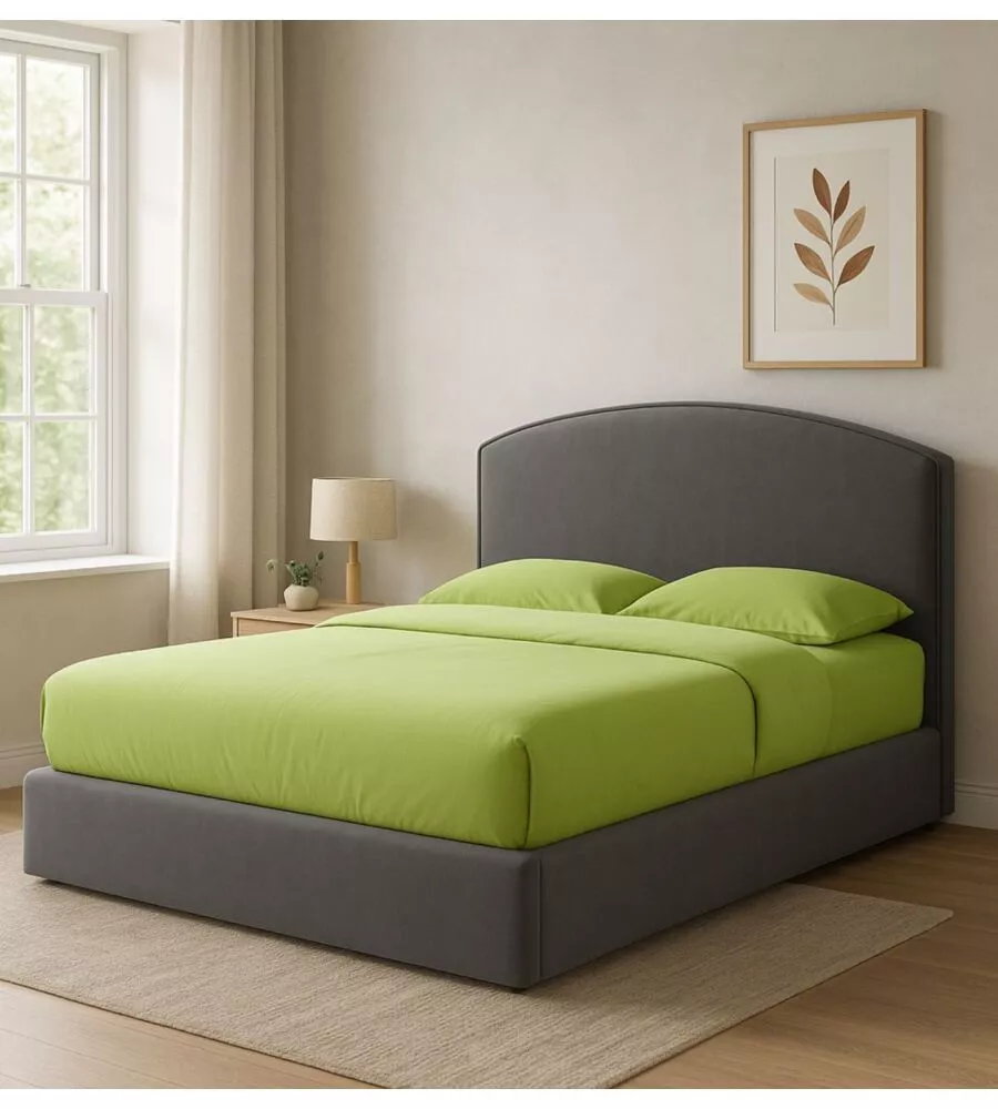 LETTO MATRIMONIALE CONTENITORE "MOON" IN TESSUTO GRIGIO 160X190 CM