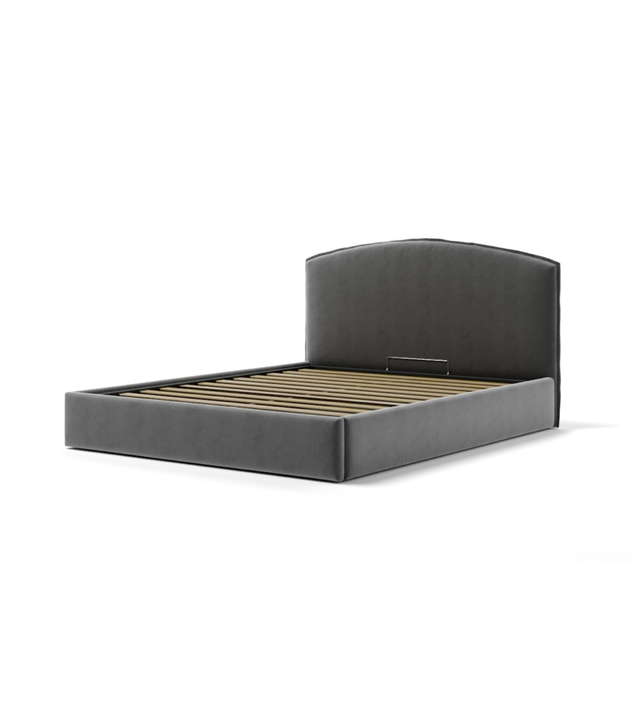 LETTO MATRIMONIALE CONTENITORE "MOON" IN TESSUTO GRIGIO 160X190 CM