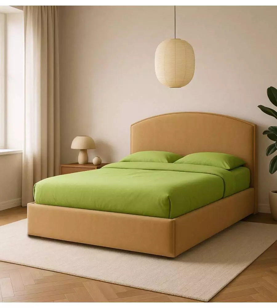 LETTO MATRIMONIALE CONTENITORE "MOON" IN TESSUTO ARANCIONE 160X190 CM