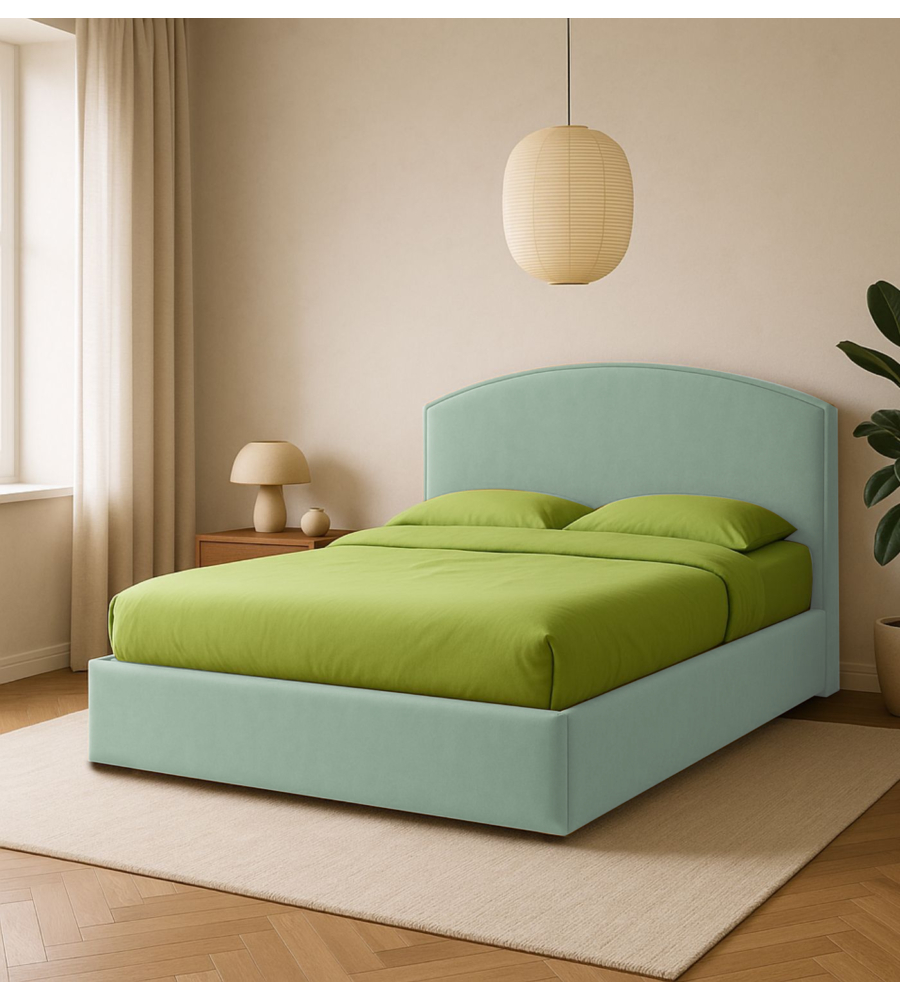 LETTO MATRIMONIALE CONTENITORE "MOON" IN TESSUTO CELESTE 160X190 CM