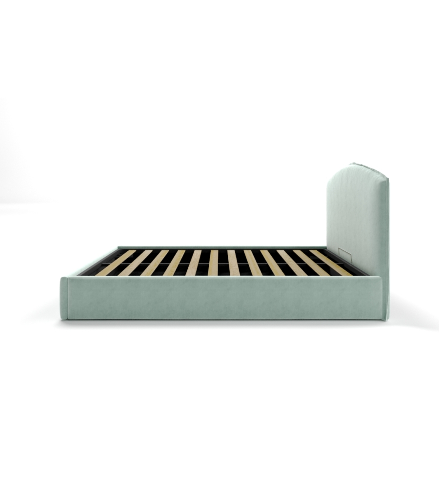 LETTO MATRIMONIALE CONTENITORE "MOON" IN TESSUTO CELESTE 160X190 CM