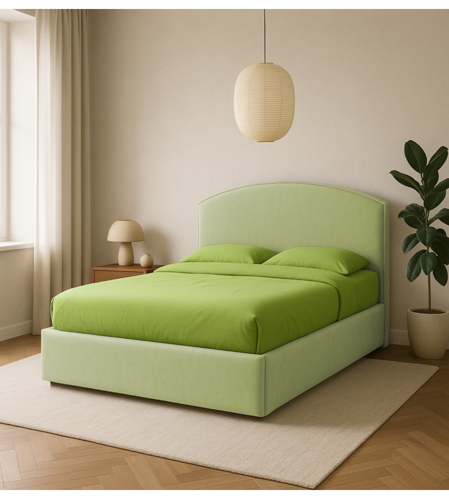 LETTO MATRIMONIALE CONTENITORE "MOON" IN TESSUTO VERDE 160X190 CM