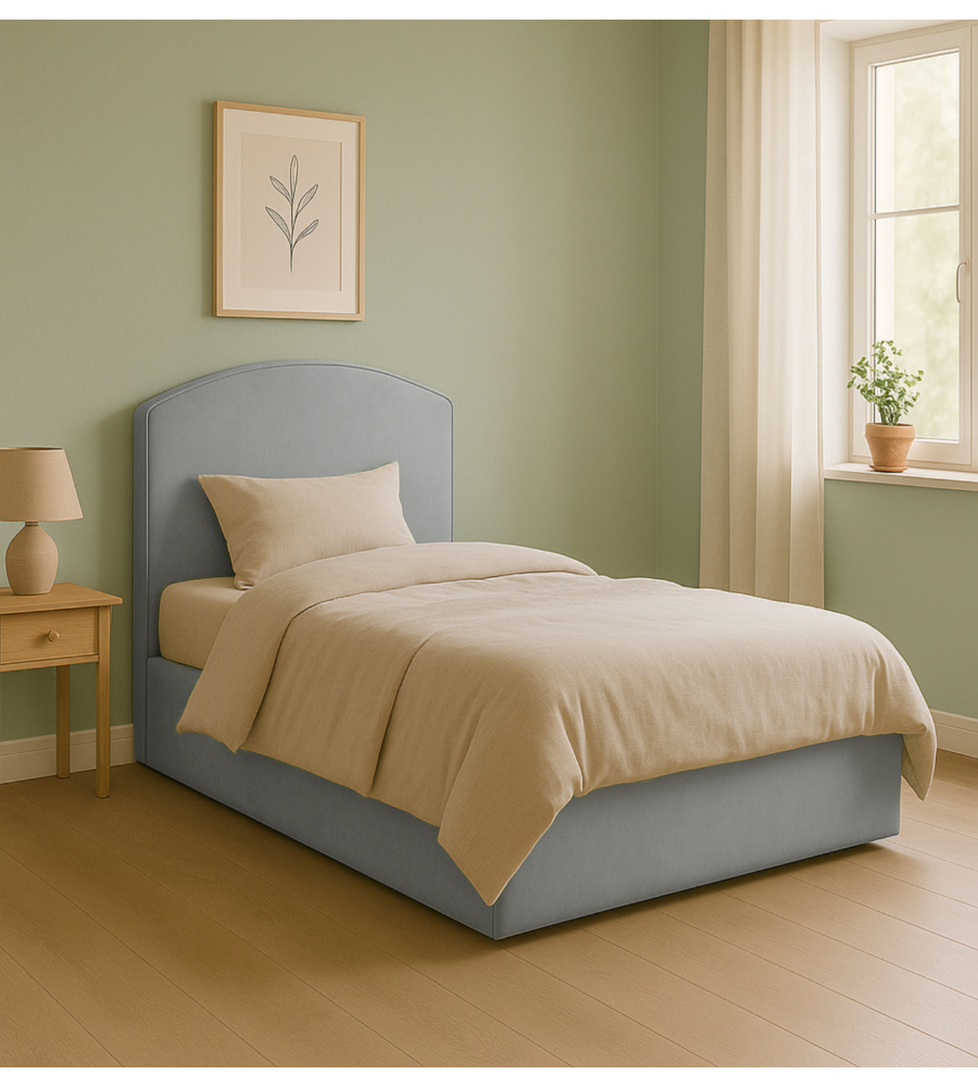 LETTO PIAZZA E MEZZA CONTENITORE "MOON" IN ECOPELLE GRIGIO 120X190 CM