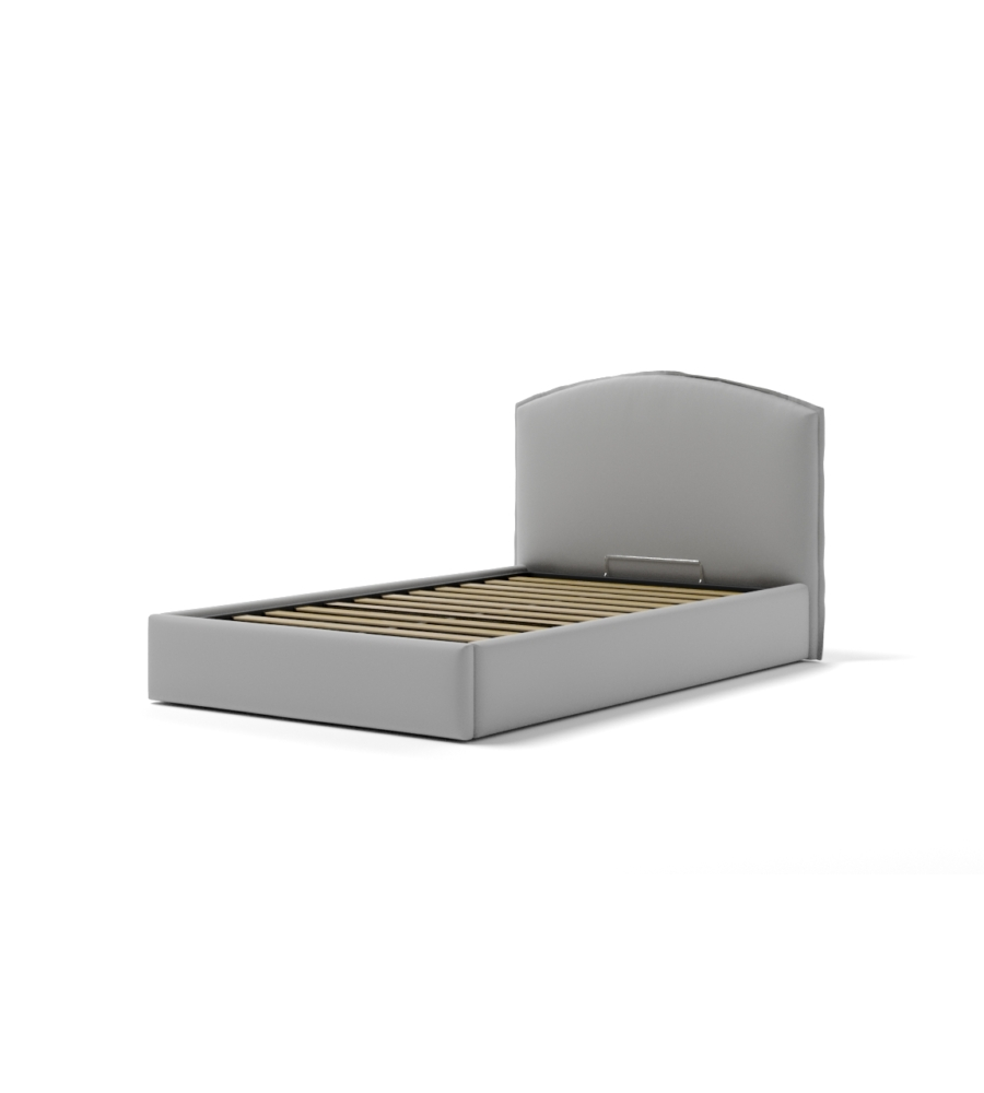 LETTO PIAZZA E MEZZA CONTENITORE "MOON" IN ECOPELLE GRIGIO 120X190 CM