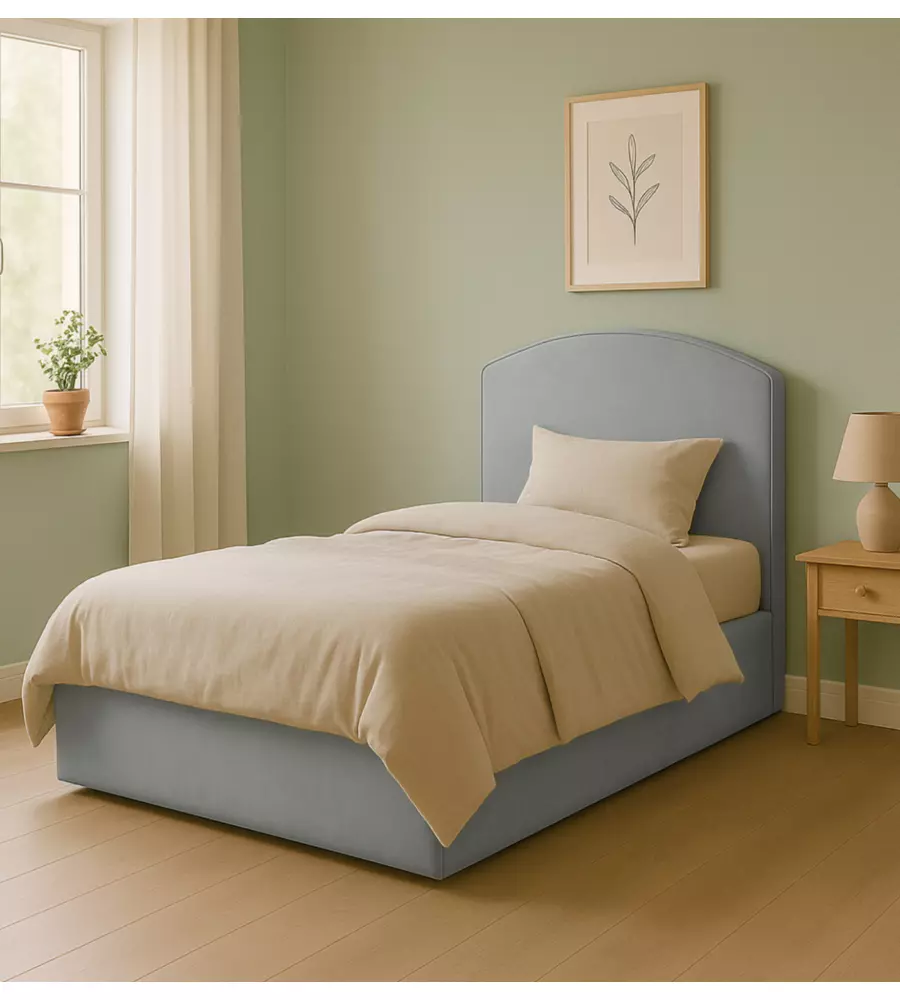 Letto una piazza e mezza con contenitore "Moon" in ecopelle grigio 120x190 cm