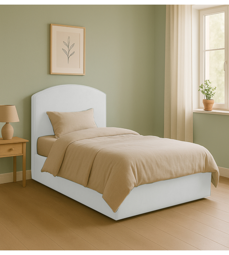 LETTO PIAZZA E MEZZA CONTENITORE "MOON" IN ECOPELLE BIANCO 120X190 CM