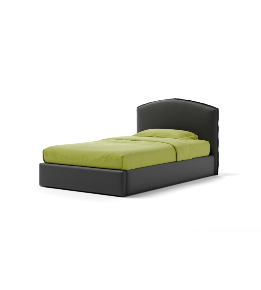LETTO PIAZZA E MEZZA CONTENITORE "MOON" IN ECOPELLE NERO 120X190 CM