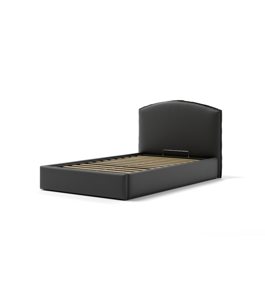 LETTO PIAZZA E MEZZA CONTENITORE "MOON" IN ECOPELLE NERO 120X190 CM