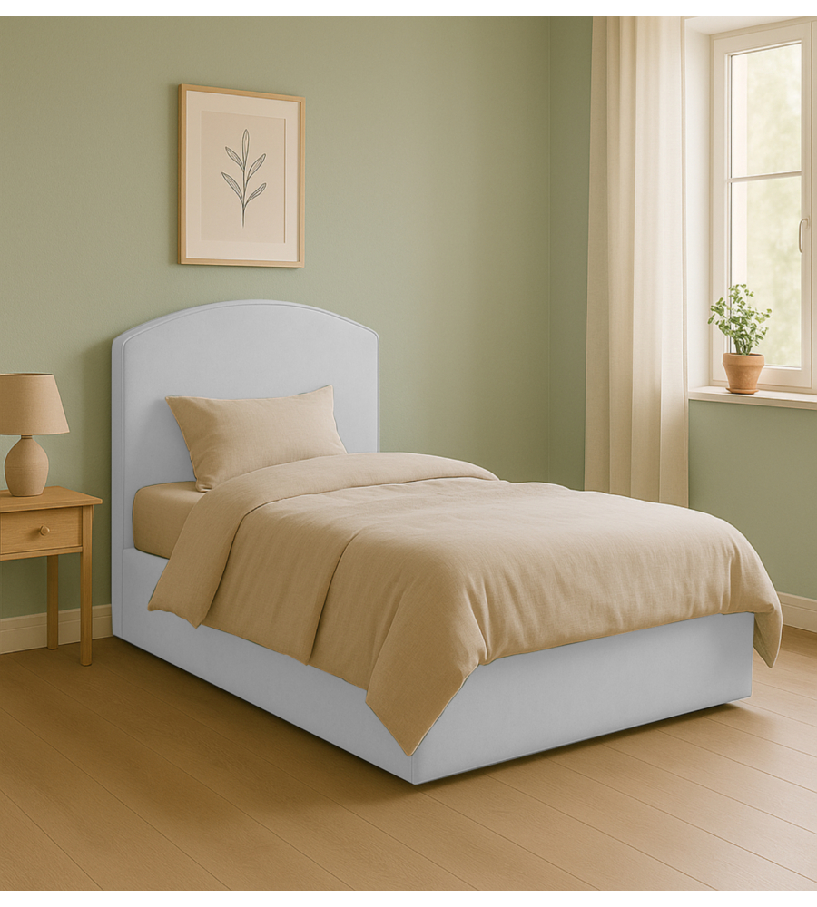 LETTO PIAZZA E MEZZA CONTENITORE "MOON" IN TESSUTO BIANCO 120X190 CM