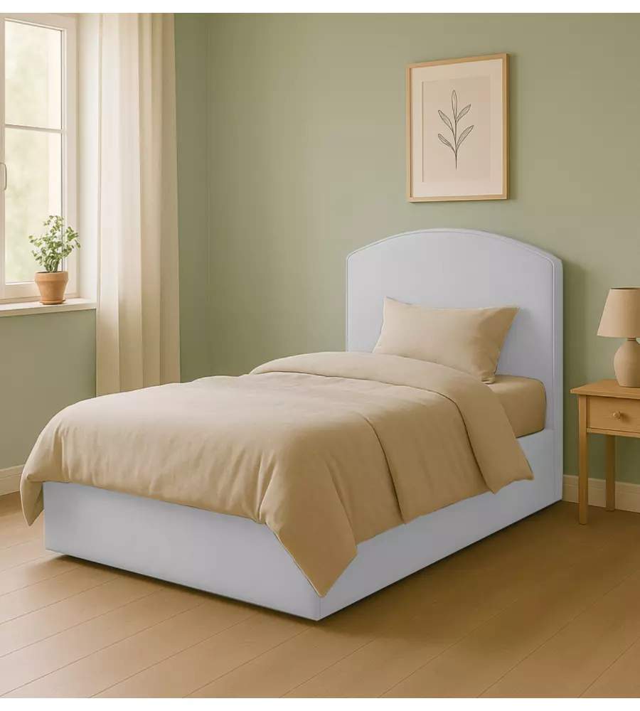 Letto una piazza e mezza con contenitore "Moon" in tessuto bianco 120x190 cm