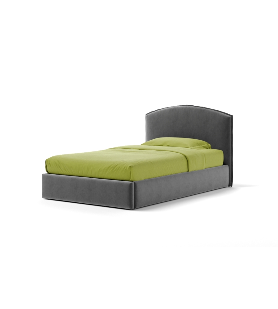 LETTO PIAZZA E MEZZA CONTENITORE "MOON" IN TESSUTO GRIGIO 120X190 CM