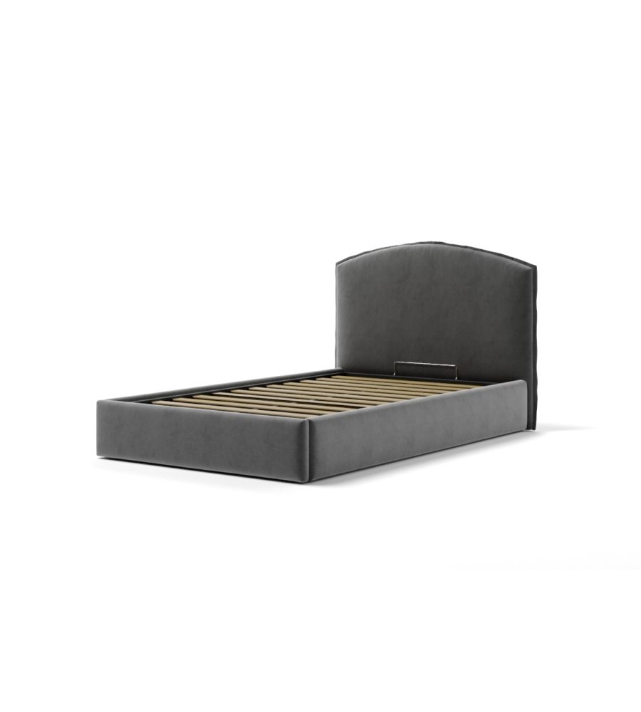 LETTO PIAZZA E MEZZA CONTENITORE "MOON" IN TESSUTO GRIGIO 120X190 CM