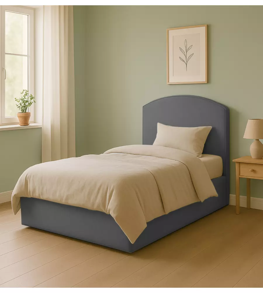 Letto una piazza e mezza con contenitore "Moon" in tessuto grigio 120x190 cm